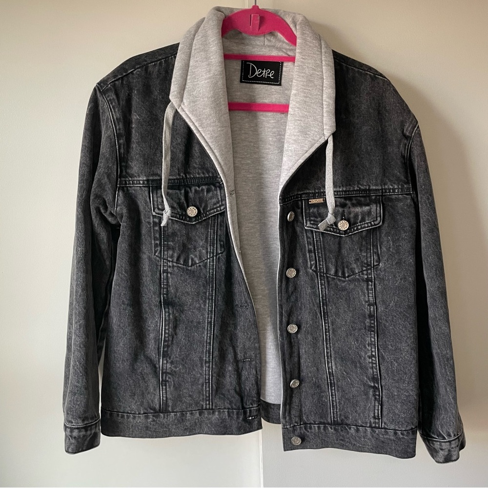 Black Denim Jacket with Sweatshirt Lining